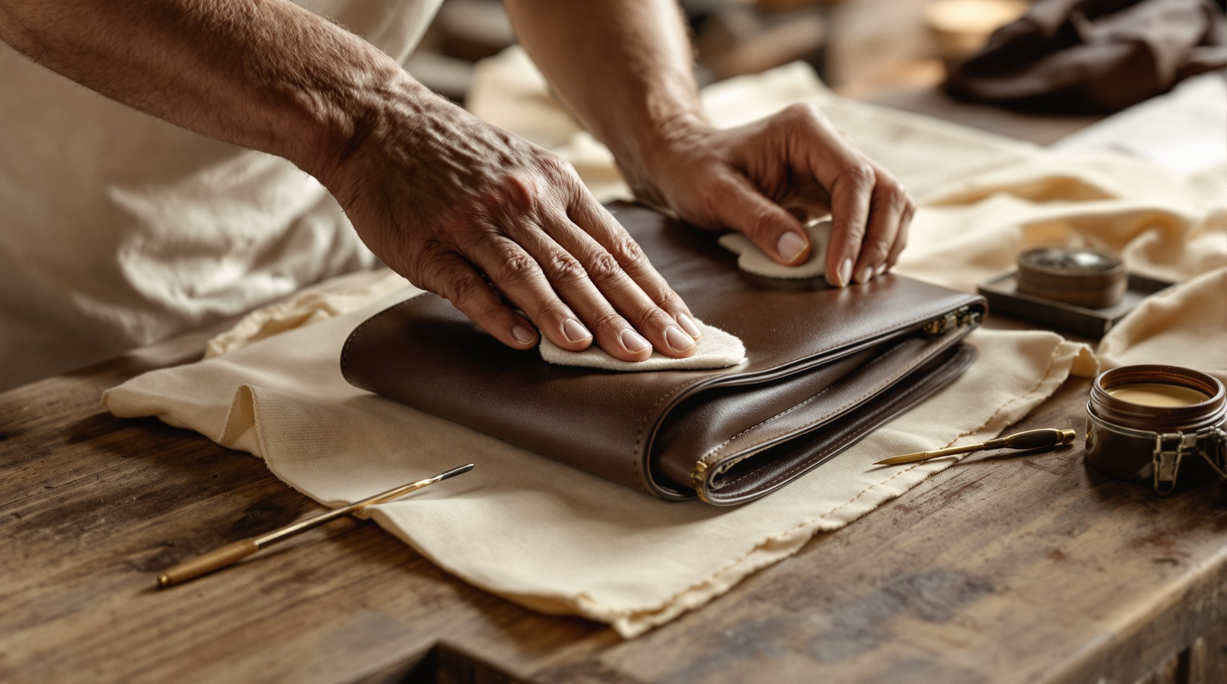 An artisan polishing a chocolate Lungo at a workshop bench in Scandicci