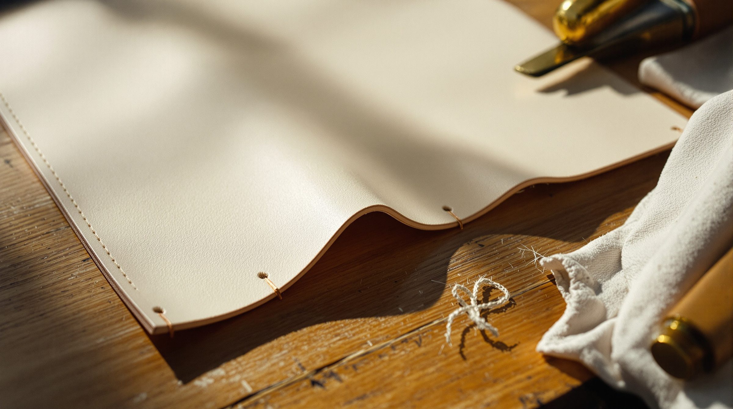 Der Lungo in cremefarbenem italienischen Buttero-Leder auf nahezu weißem Studio-Hintergrund — eine minimalistische, ungebrandete Silhouette im gleichen Accessible-Luxury-Register, das Mansur Gavriel etabliert hat.